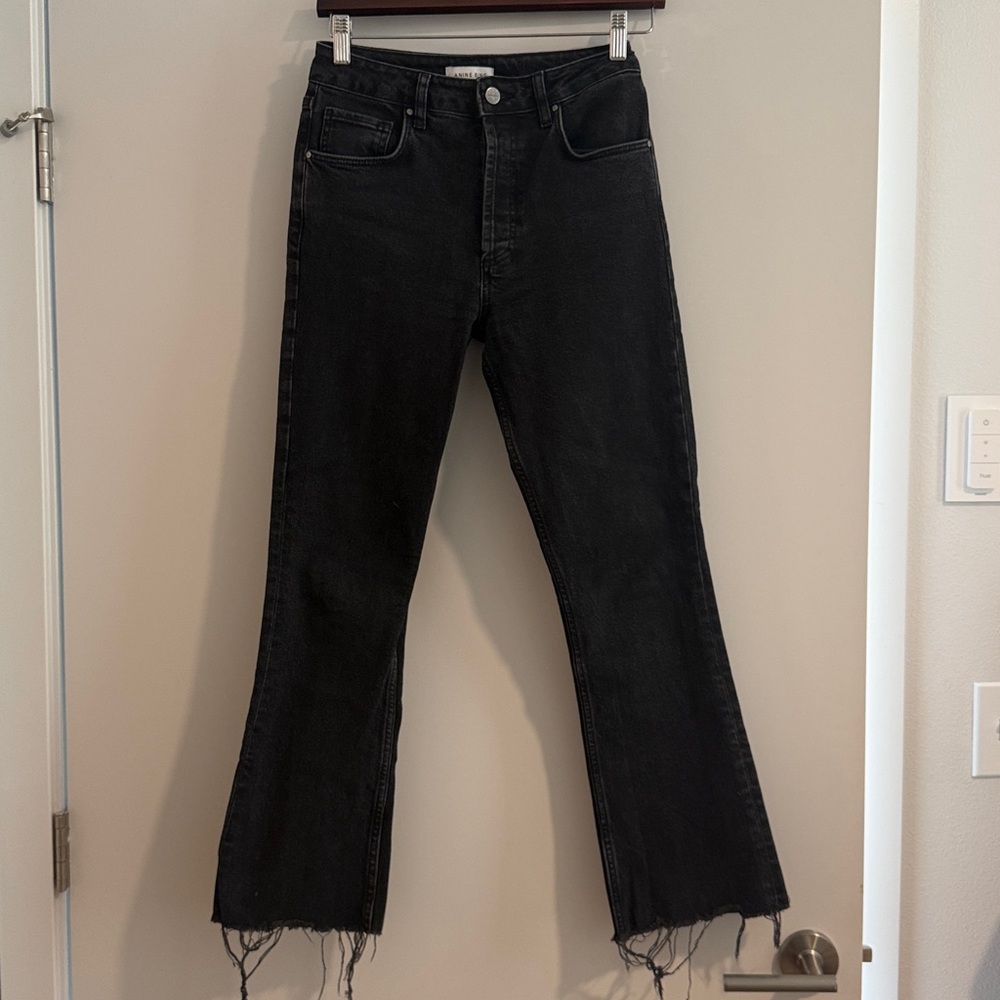 Anine Bing Lara Black Frayed Hem Jeans (size 27)